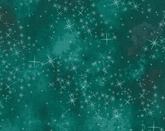 Robert Kaufman - Sugar Plum - AYC-15900-213 Teal- McKenna Ryan - Teal - Holiday - Winter - Stars - Green - One More Yard