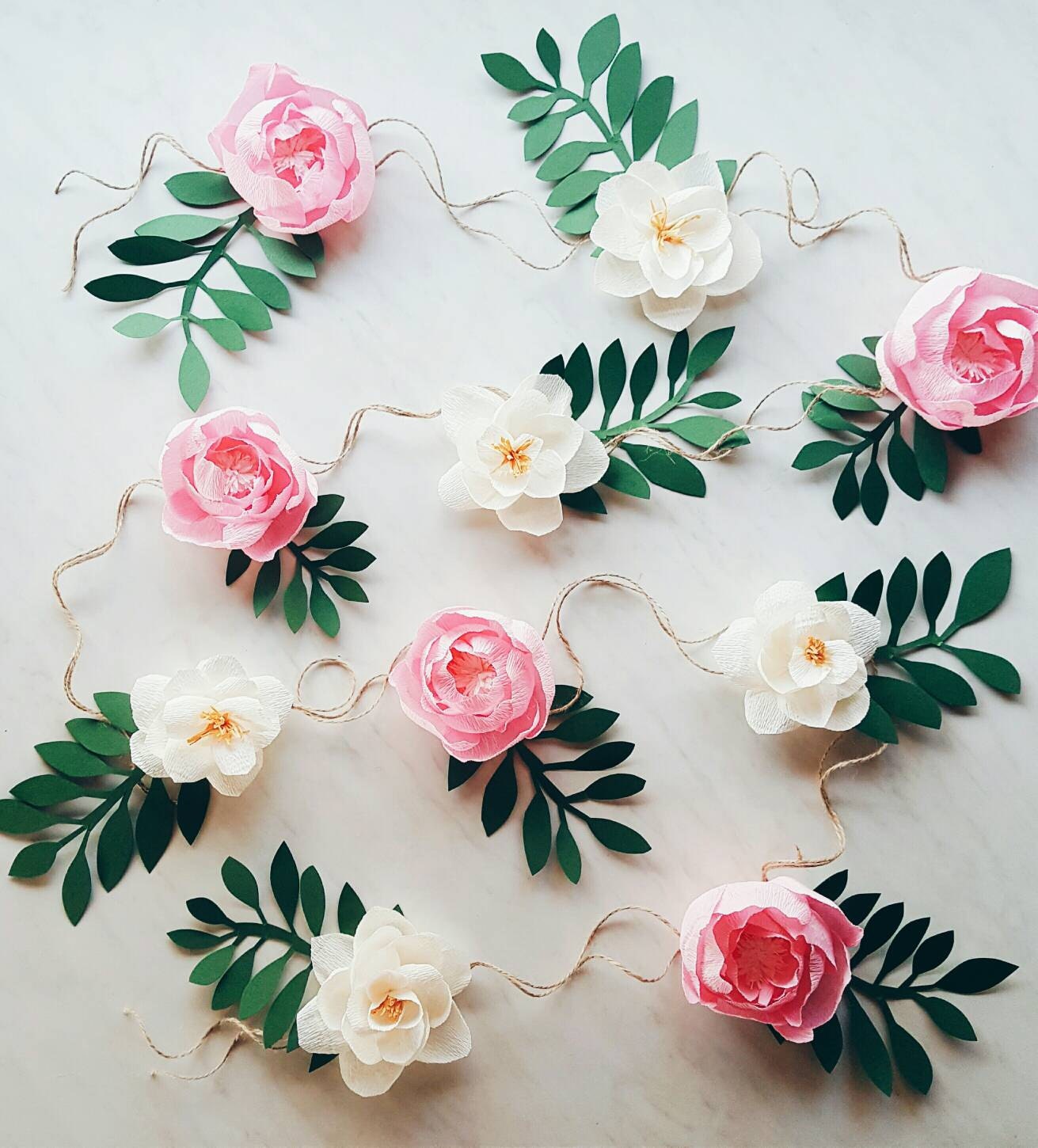 Paper flower garland. Teepee flowers. Crepe paper peonies and
