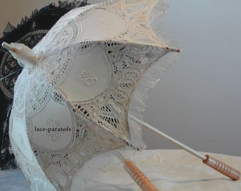 SMALL Beige Lace Parasol w/Organza Lace