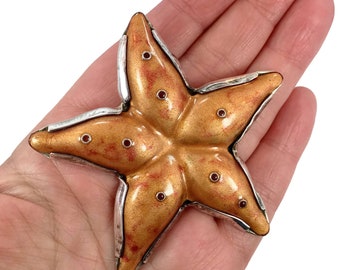 Starfish Pendant, Sterling Silver, Vintage Pendant, Enameled, Mexico, Designer, Big Statement, Mermaid Jewelry, Beach, Seashell