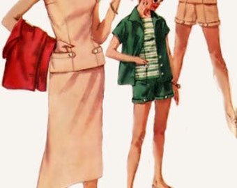 Vintage 50s Simplicity 1124 Misses' Weekend Wardrobe Overblouse Skirt Shorts Jacket Size 12 Bust 30 Uncut