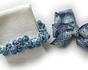 Kathy's Beaded Socks - Denim Girl Beaded Socks and Hairbow, girls socks, school socks, pink socks, pony bead socks, denim socks