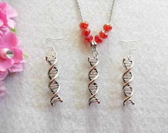 Double Helix DNA Deoxyribonucleic Acid Set of Necklace and Earrings
