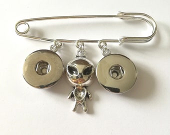 Alien Snap button jewelry safety pin brooch