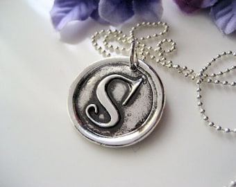 Initial Wax Seal Pendant - Sterling Silver
