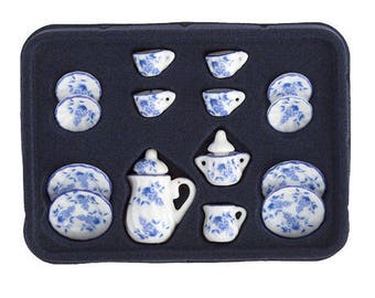 Timeless Minis™ Tea Set - Ceramic - Blue and White - Assorted Sizes - 17 pieces