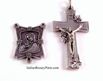Madonna and Child Rosary Crucifix and Medal Set | Italian Rosary Parts