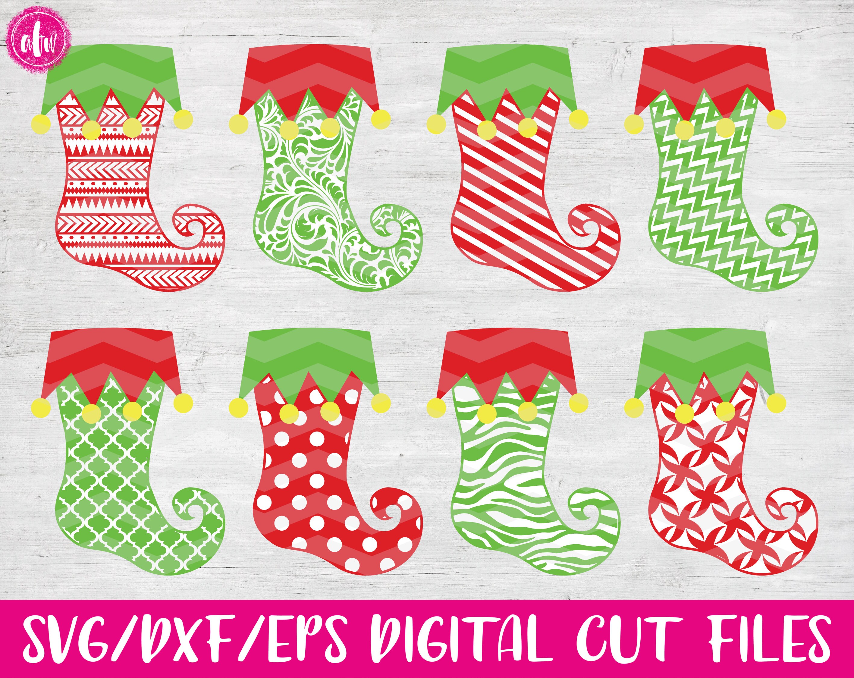 Christmas Stockings SVG DXF EPS Cut Files Santa Vector