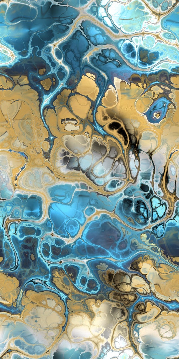 UNIQUE Handmade Marble Blue Golde Velvet Upholstery Fabric Shimmer Fiber Art Fabric