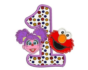 Abby and Elmo 1st Birthday Applique Design 3 sizes instant download