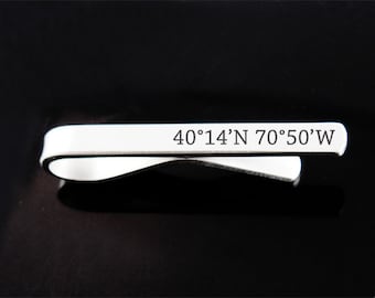 Custom Coordinates, Personalized Tie Clip, Engraved Tie Bar, Custom Gift, Father's Day, Man Gift, Custom Tie Clip, Groomsman Gift, Wedding