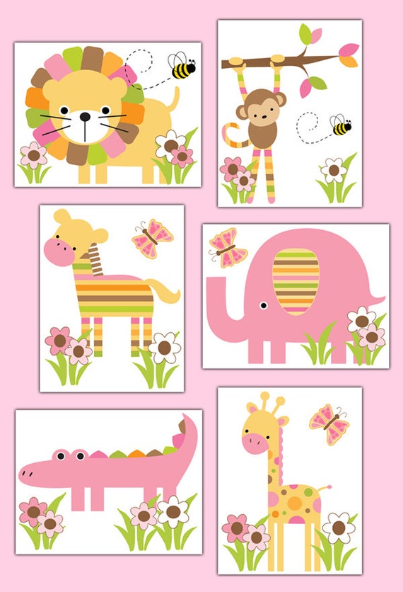 safari nursery decal or wall art prints girl jungle animal