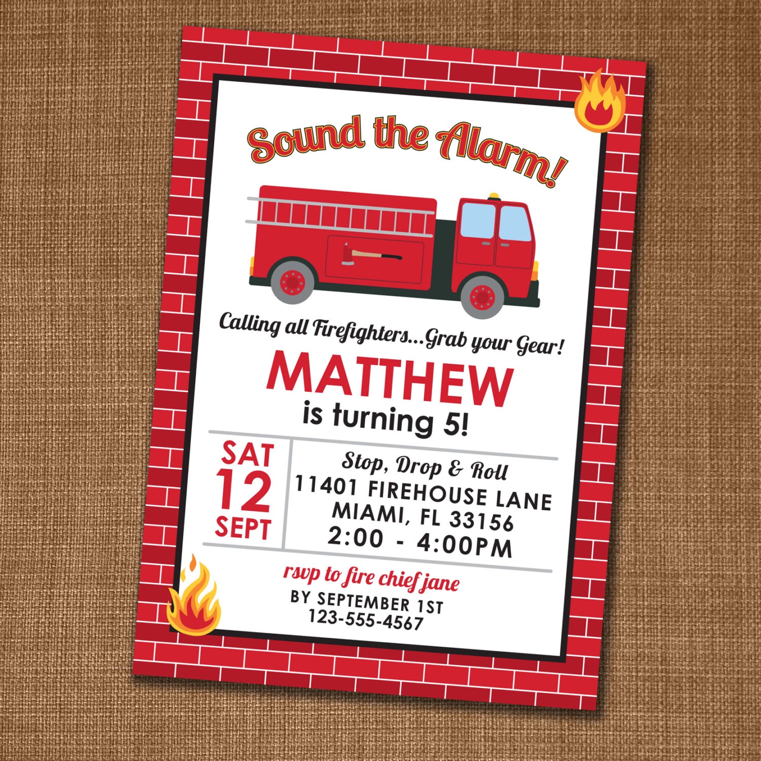 Firefighter Invitation Firefighter Invite Firetruck