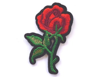 Red Rose Patch, Red Rose Iron on Patch, Rose Appliqué, Red Flower Patch, 75mm Tall