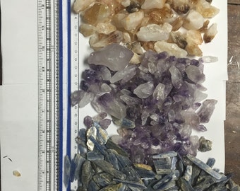 1lb Each Amethyst Citrine and Blue Kyanite Crystals