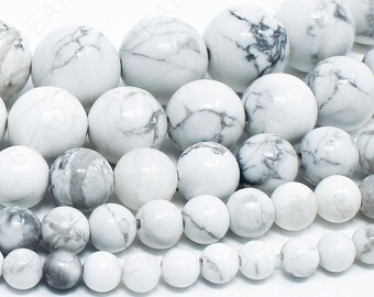 White Howlite Beads Natural Gemstone Round Loose - 4mm 6mm 8mm 10mm 12mm - 15.5" Strand