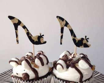 Leopard High Heel Cupcake Toppers that Sparkle! (Can be made in other colors too!)