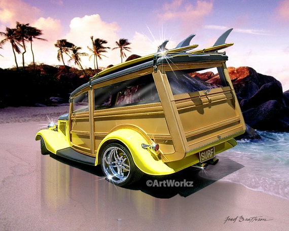 Auto Art 34 Ford Woody Surfs Up Hot Rod Art 8x10 Print