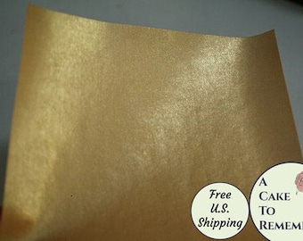 3 full sheets gold shimmer printed wafer paper for gold cake decorations, cookie, or cupcake decorating. 8" x 10" Edible gold wafer paper