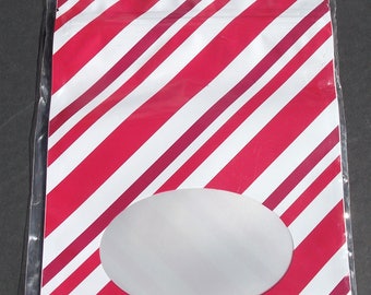 ZIPPER TREAT BAGS,Candy Bags,Baked Goods Bags,Goodie Bags,Cany Striped Treat Bags,Party Supplies,Christmas Treat Bags,4 pc Window Goody Bags