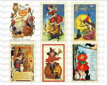 Vintage Halloween Postcard Digital Download Collage Sheet H 2.75 x 4 inch