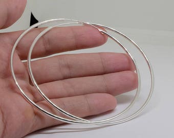 Large Silver Hoop Earrings, Simple Sterling Silver Earrings, 3 Inch Hoop Earrings, Sterling Silver Hoops, Trendy Hoops