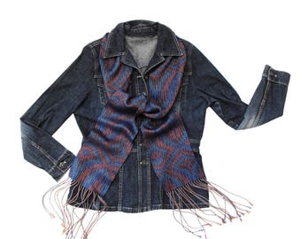 Orange, Turquoise and Navy Blue Scarf, Handwoven Scarf, Tencel Scarf, Hand Woven Scarf Blue, Blue and Orange Scarf, Women’s Scarf Men’s