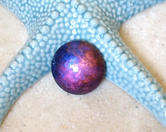 Cabochon 30mm purple blue gold copper iridescent / hand painted round /cabochon magnifying glass / cosmic pendant