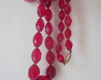Vintage Venetian Necklace. Faceted Ruby Glass.