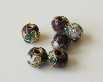 Cloissone brass enamel beads 6mm, 6 beads