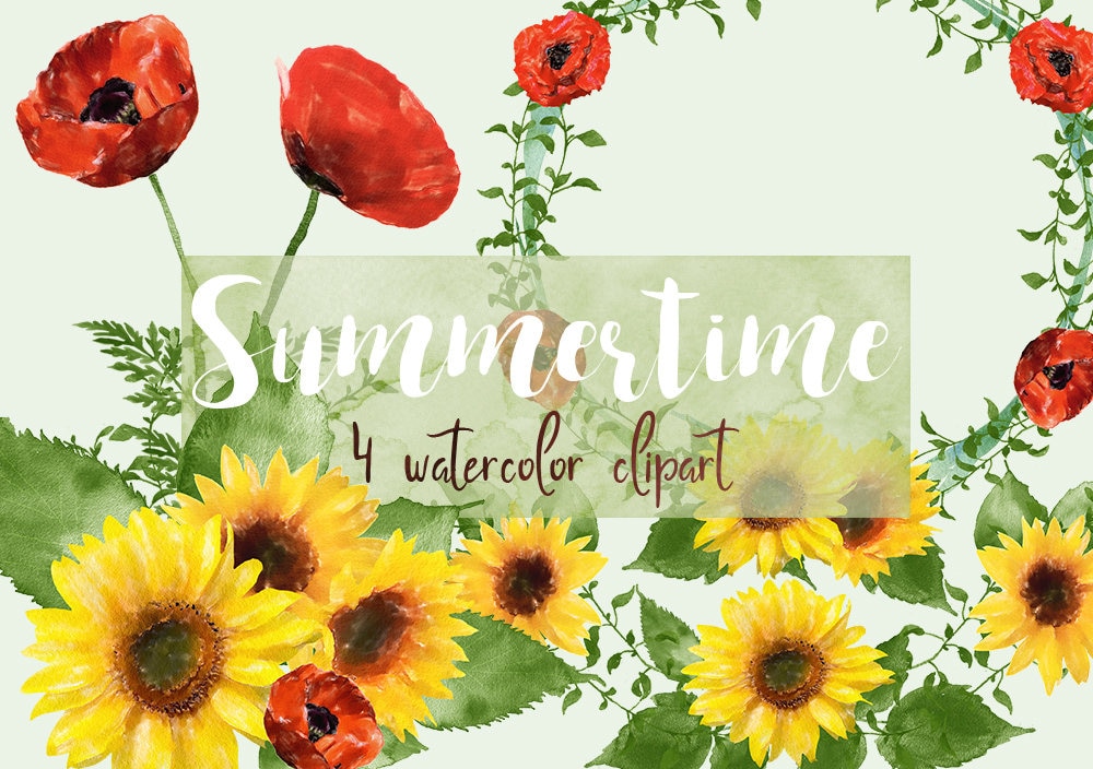 Summertime clipart clip art sunflower watercolor wedding