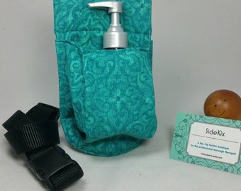 Massage therapy 8oz cream jar hip holster, baroque teal, black belt