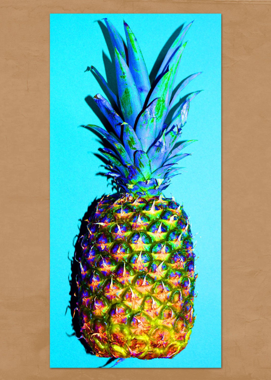 Colorful pineapple on blue background photo note card