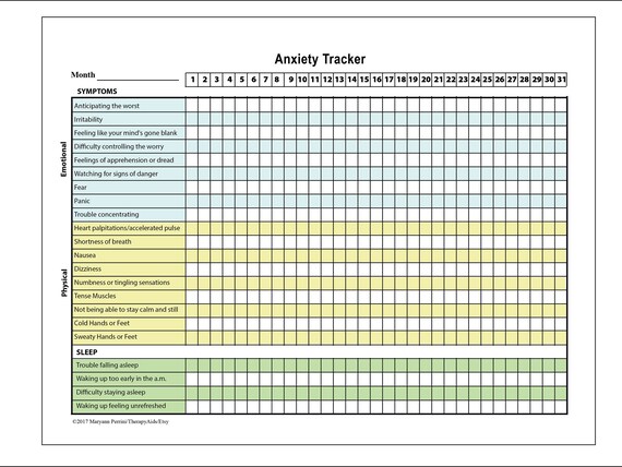 Anxiety Emotional Physical Symptoms Sleep Tracker Printable