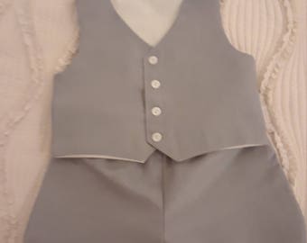 Linen Wedding Ring Bearer Outfit, Baptism, Wedding Vest and Shorts