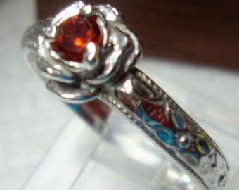 Rose ring, sterling silver - custom size, sapphire, earth friendly - birthstone - Romance - I make it by hand in the USA