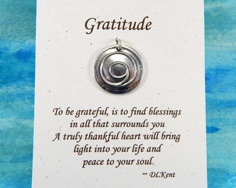 Gratitude Pendant, Inspirational Jewelry, Personalize, Gratitude Symbol, Thankful Jewelry, Large Fine Silver Pendant
