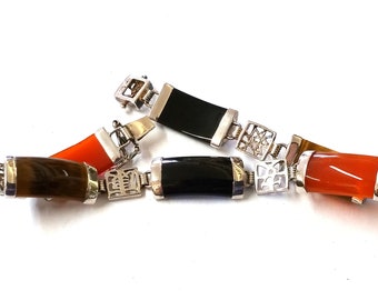 Sterling Silver Asian Multi Colored Hinged Bracelet