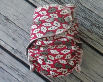 Fitted Cloth Diaper - Stay Dry Liner - Overnight Fitted - Optional Hemp or Bamboo Insert - Pink Clouds
