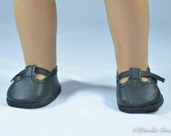 American Girl SHOES Fifties Black Smooth Faux Leather T-Strap Flats for American Girl or 18 inch doll