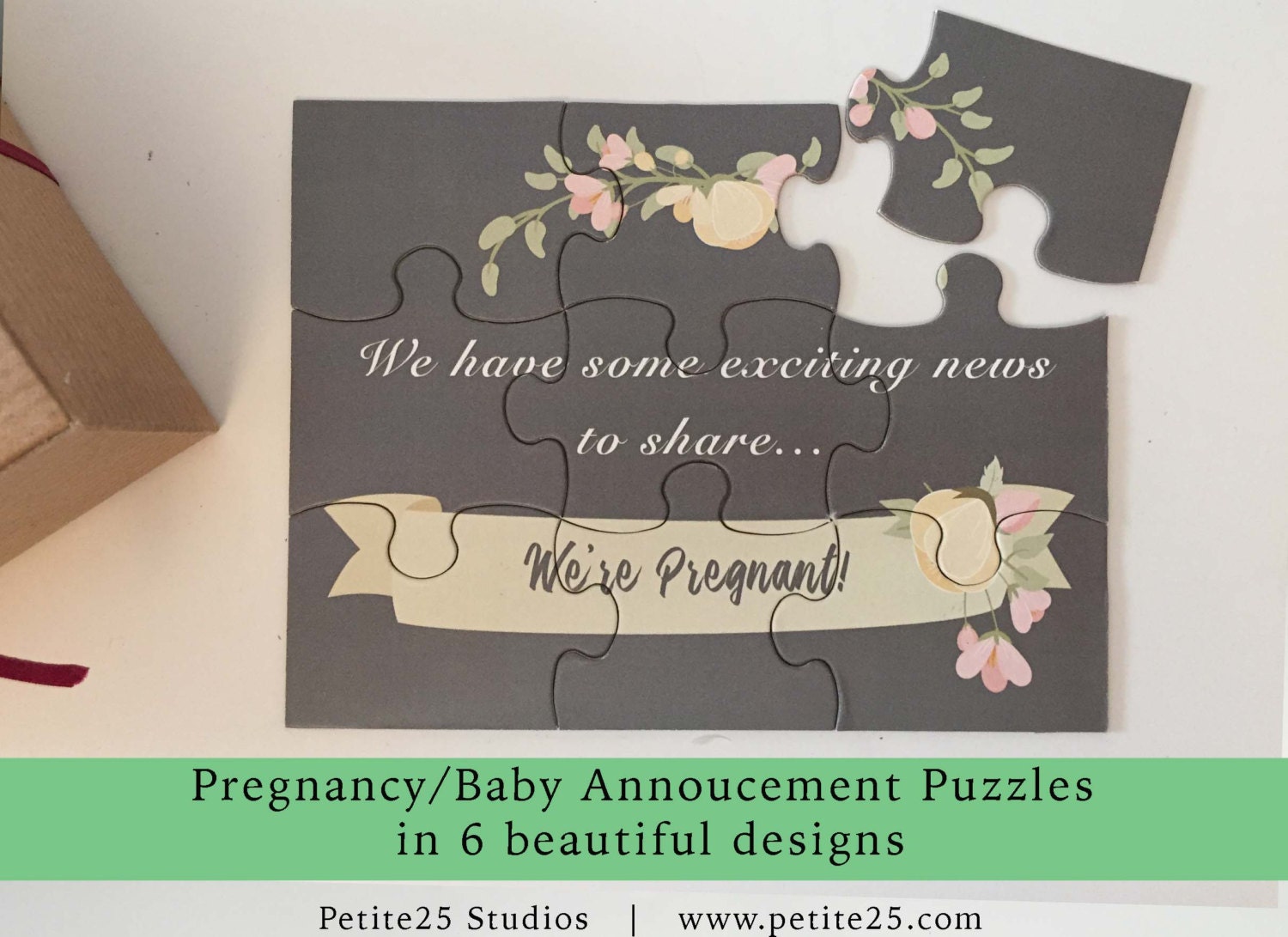 Pregnancy baby announcement puzzle sweet pea to our pod