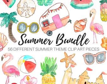 Watercolor clip art - Summer clip art - Tropical clip art - Vacation clip art - Commercial Use.
