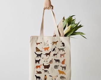 Cat Tote Bag, Canvas Tote Bag, Fair Trade, canvas bag, cats, shoulder bag, shopper, cat print, gift for her, tote bag for women