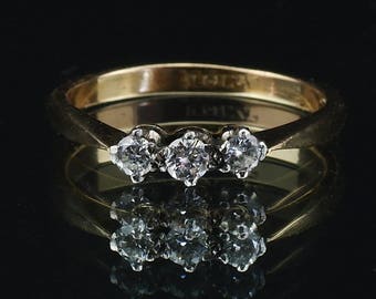 Vintage Diamond Ring 18K Gold and Platinum 4.5 (US) or J (UK) 3 stones 18ct Yellow Gold Engagement Ring gift for her