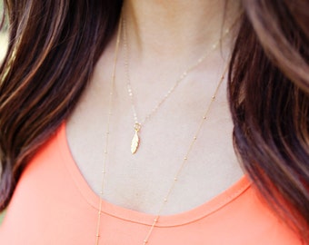 Feather Necklace | Feather Charm Necklace in Gold or Silver