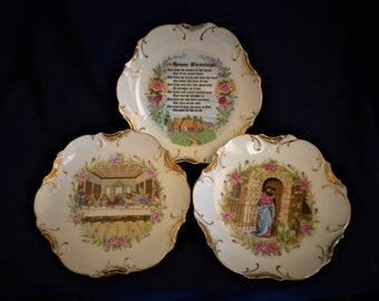 MOTHERS Day GIFT, Religious Plate Decor Trio, House Blessing, Jesus, The Last Supper, 18kt gold trim, Religious, Housewarming