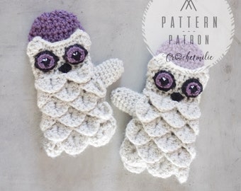 CROCHET PATTERN #010 ---Toddler's owl mittens