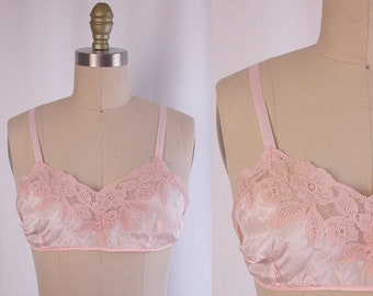 1920s Bra ~ 20s Pink Silk & Alencon Lace Flapper Bralette ~ Frilly and Feminine Boudoir Lingerie ~ Excellent Condition ~ Size XXS