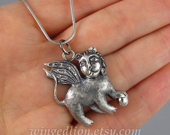 WINGED LION designer silver pendant - ready to ship