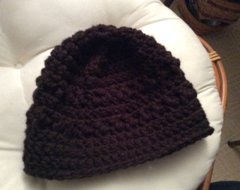 Hand crocheted warm brown beanie hat
